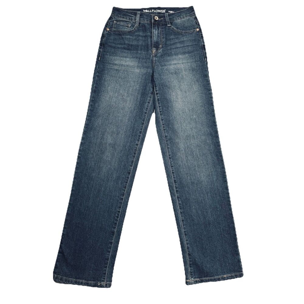Wallflower Dad Fit Jeans 1 (25x29) Dark Blue Denim Straight High Rise Juniors